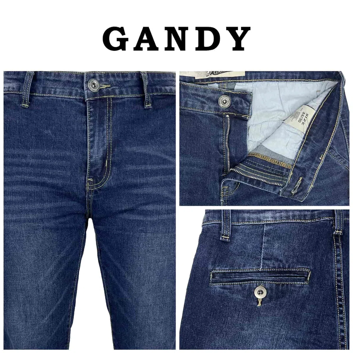 Gandy Jeans Uomo, 5 Tasche, Gamba Dritta, Pantalone Elasticizzato a Vita Alta, Slim Fit