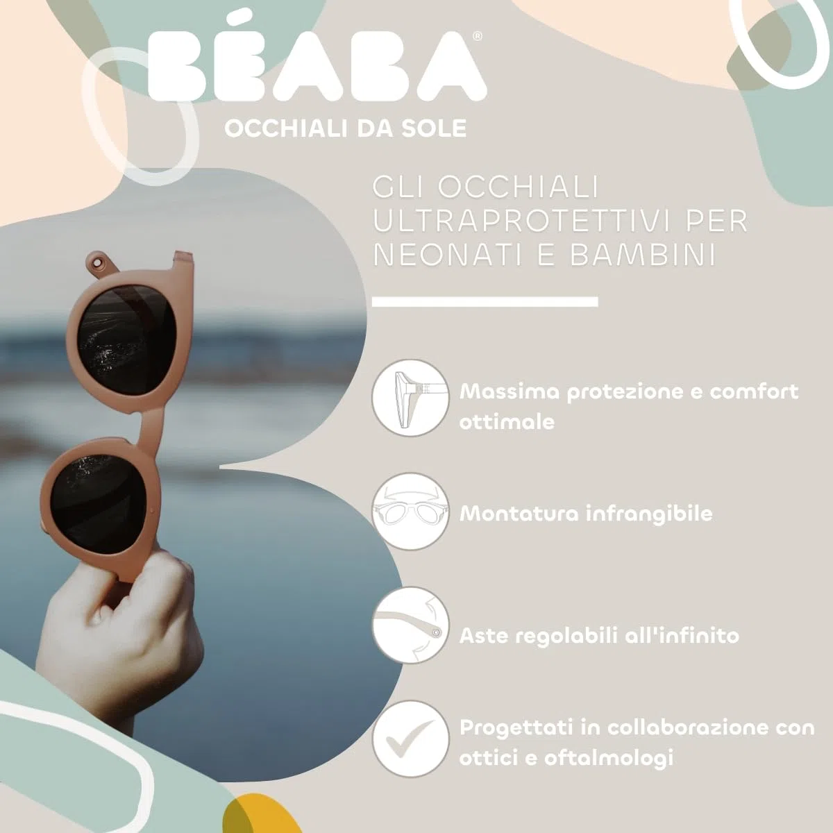 BÉABA, Occhiali Da Sole Per Bambini 4-6 Anni, Protezione 100% UV - CAT 3, Protezione Laterale, Comfort Ottimale, Aste Regolabili A 360°, Adattabili Alla Vista, Collezione Retro