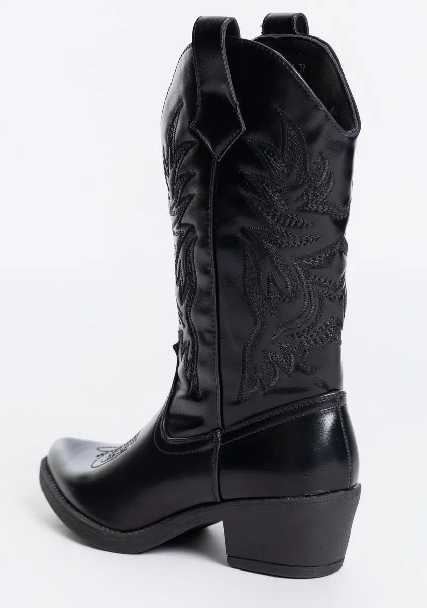 Stivali Texani Donna Cowboy Western con Ricami e Tacco Largo Stivaletti Chic 957