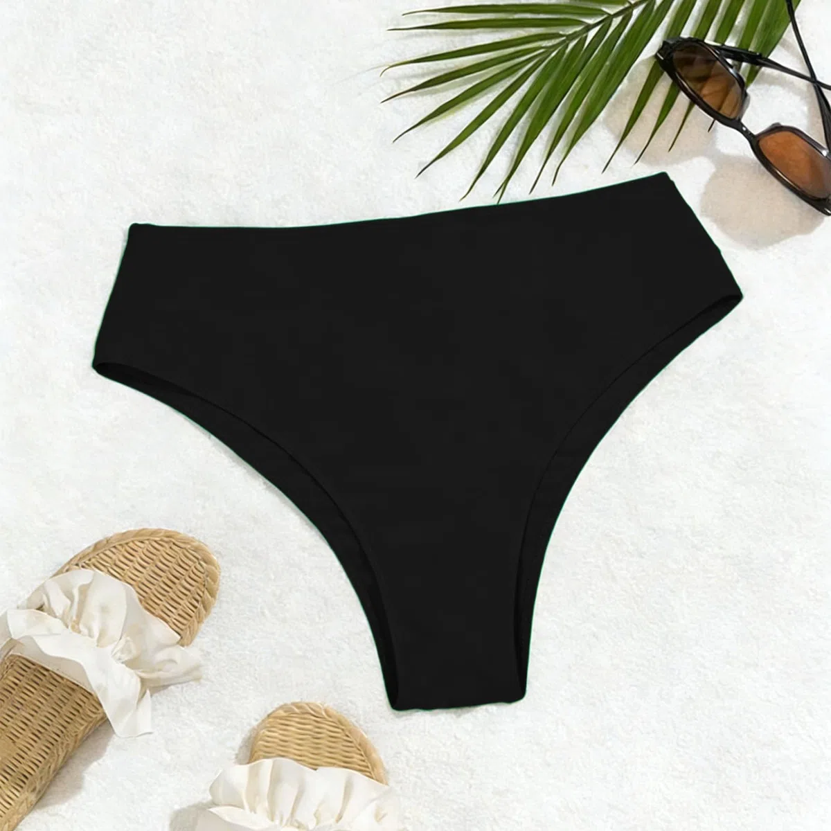Bikini Slip da Donna Fondo Bikini Triangolo Classic Ruched Pezzo sotto con Taglio Brasiliano Bikini Slip da Donna，Nero，