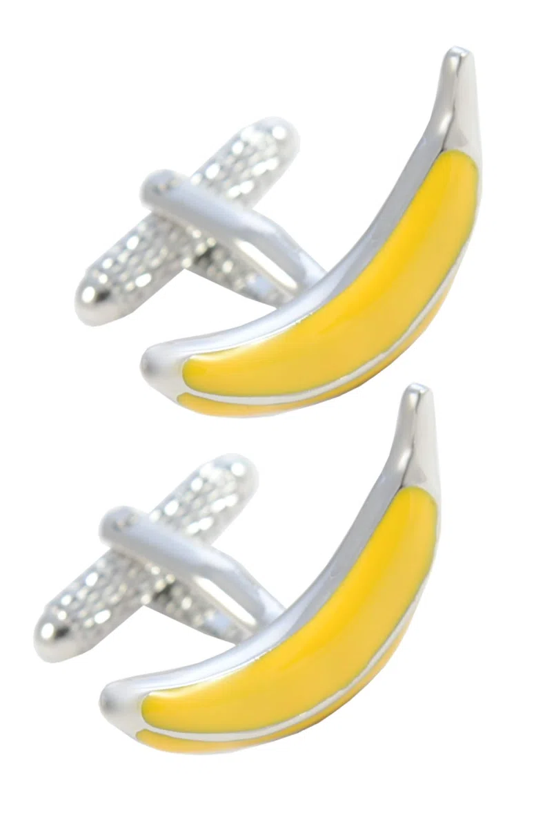 Gemelli Camicia Uomo Divertenti - Con Scatola - Banana - Ottone - Cibo Frutta - Colori Giallo e Argento - Un Paio