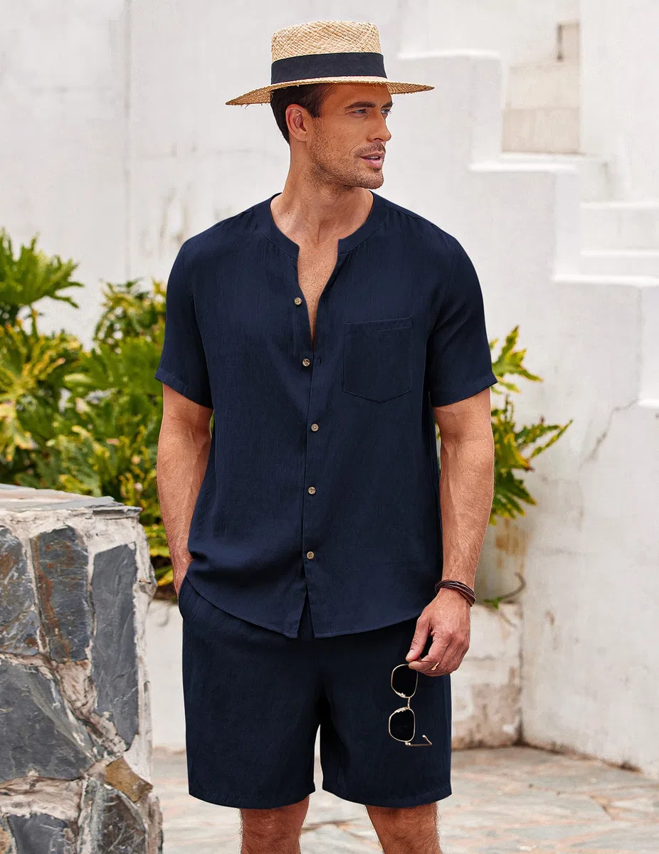 Ekouaer Pigiama da Uomo Estate Pigiami Due Pezzi Manica Corta Pantaloni Pigiama da Notte Camicia, S-XXL