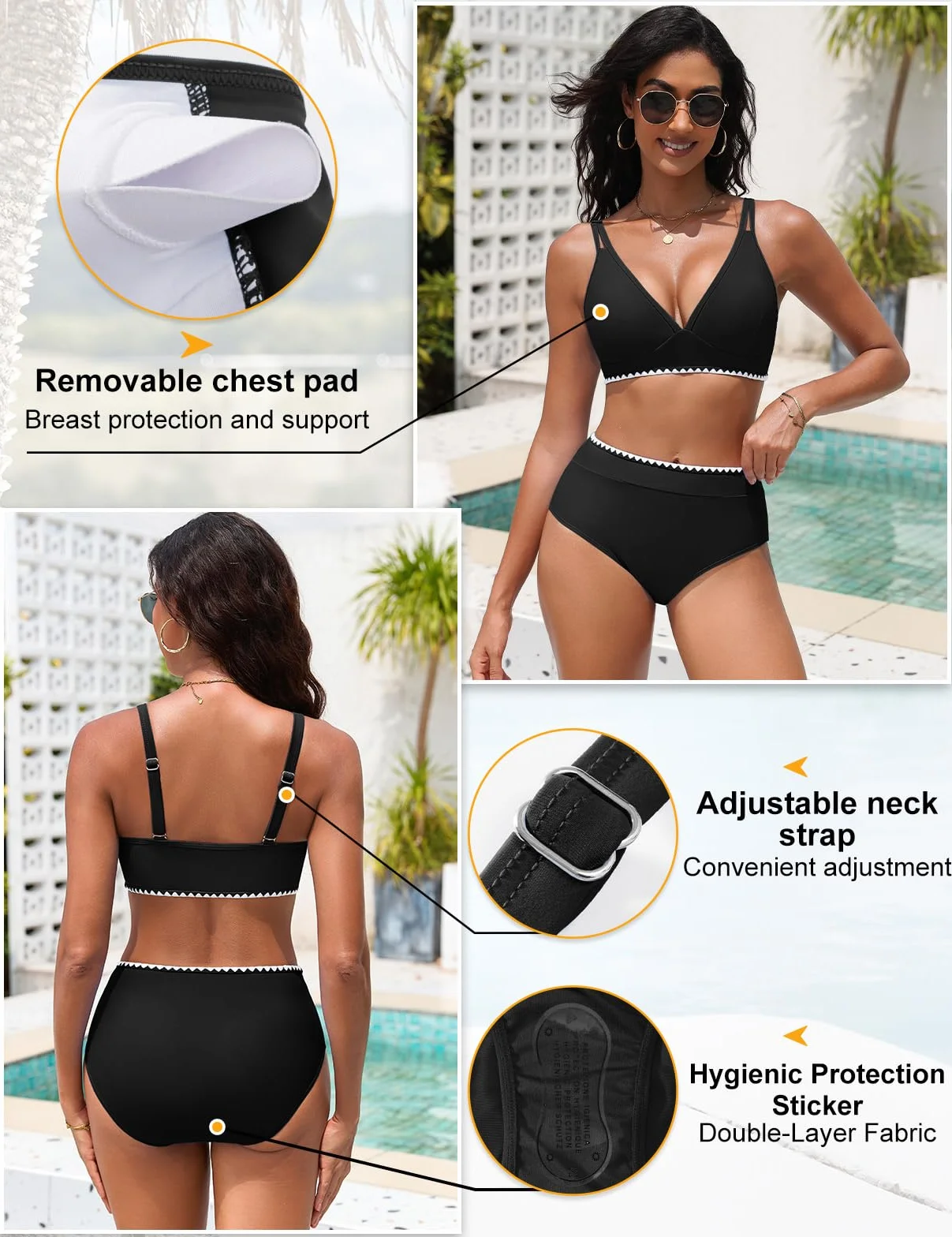 UMIPUBO Costume Donna Due Pezzi Vita Alta Bikini Collo A V Push Up Sexy Contenitivo Curvy Modellante con Coppe Dettagli A Conchiglia Mare Piscina Estivo Costume da Bagno
