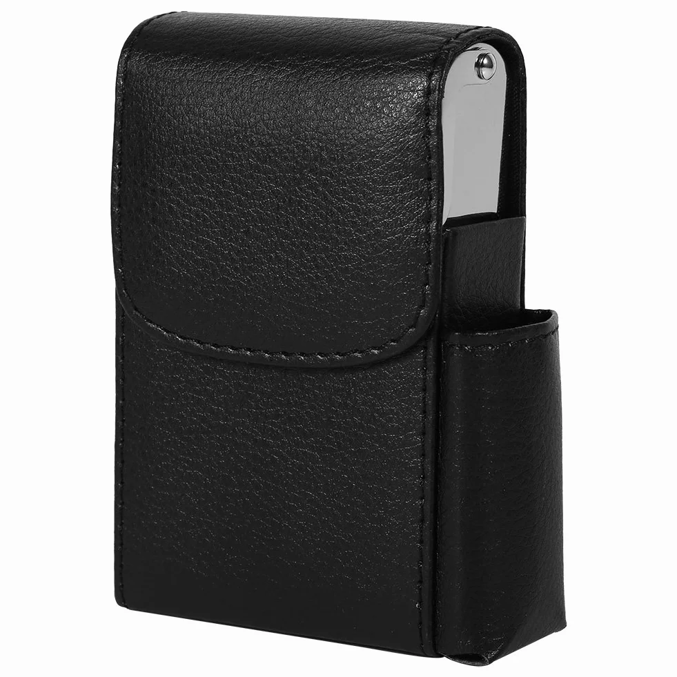 HERCHR Porta Sigarette con Porta Accendino, Portasigarette in Pelle PU con Borsa più Leggera, Custodia per Tabacco, Custodia per Donne e Uomini, Custodia per Sigarette, Porta Sigaretta (Nero)