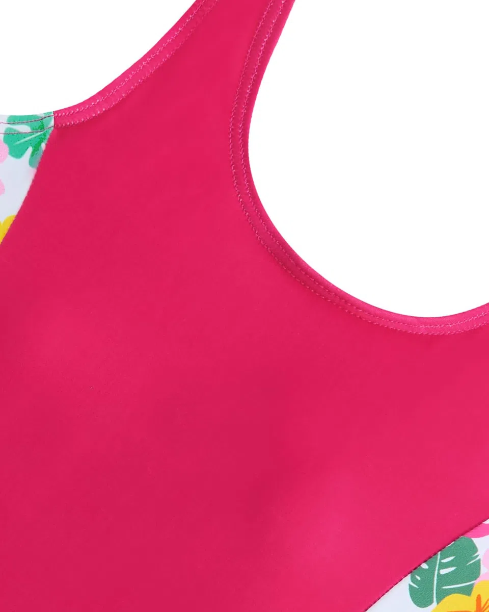 WYTbaby Costume da bagno intero da bambina, senza maniche, con pantaloncini, stampa tropicale, costume da bagno per ragazze 7-14 anni
