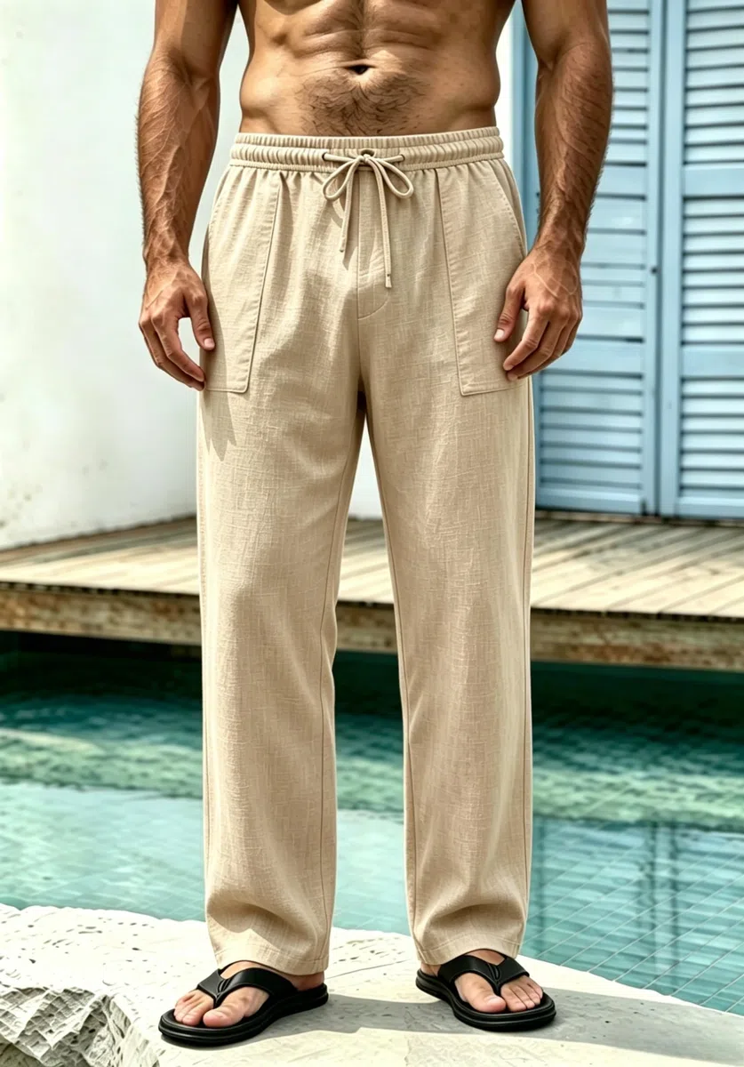 Cegerne Pantaloni in Lino Uomo Lunghi Leggeri, Pantaloni Estivi Casual con Vita Elastica e Coulisse, per Spiaggia Vacanze Medievale Vintage e Uso Quotidiano