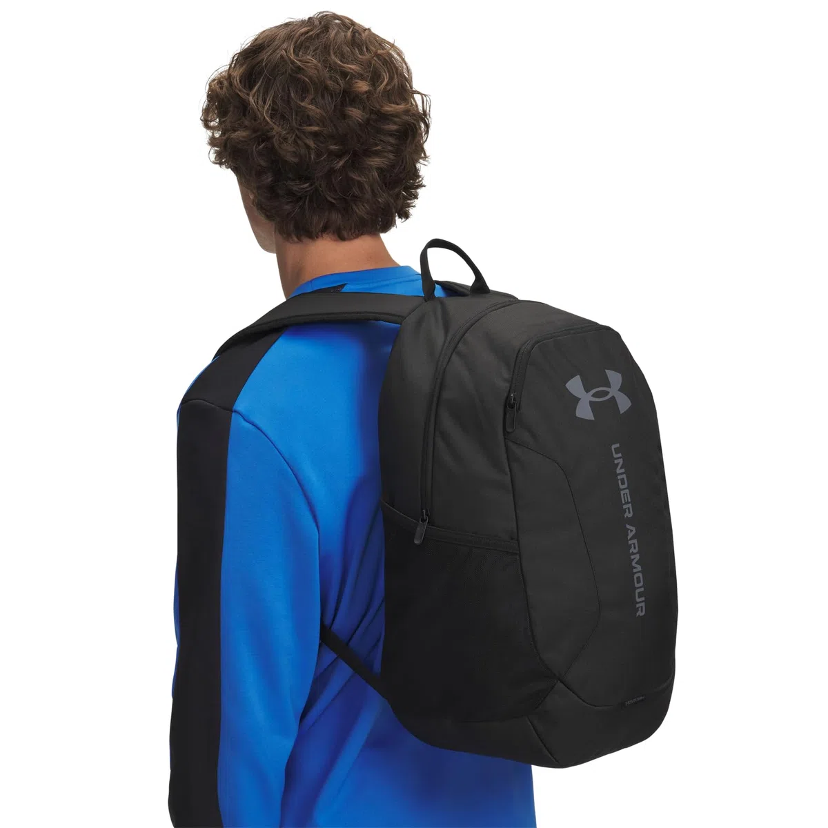 Under Armour Unisex Hustle Lite Backpack, Zaino sportivo resistente e con design idrorepellente, Zaino palestra pratico con pannello inferiore rinforzato,Black/Castlerock,OSFM