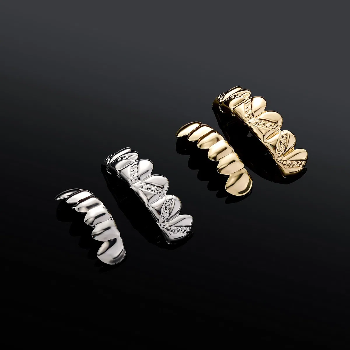 Griglie dentali da uomo Hip Hop da uomo per i tuoi denti, placcate in oro 18 carati, 6 tappi per denti, set per uomini e donne, accessori per costume da rapper, gioielli con barre di stampaggio