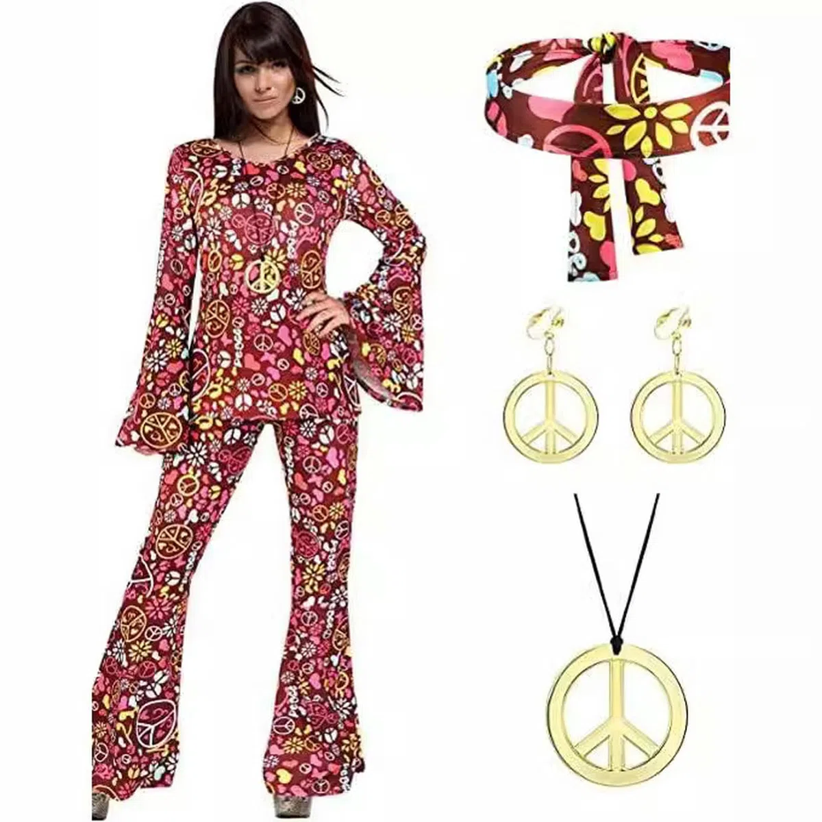 Top Stampati in Costume Europeo e Americano di Halloween, Set di Pantaloni a Zampa d'elefante Stile Hip-Hop + Set da 3 Pezzi per Foulard-Design-L