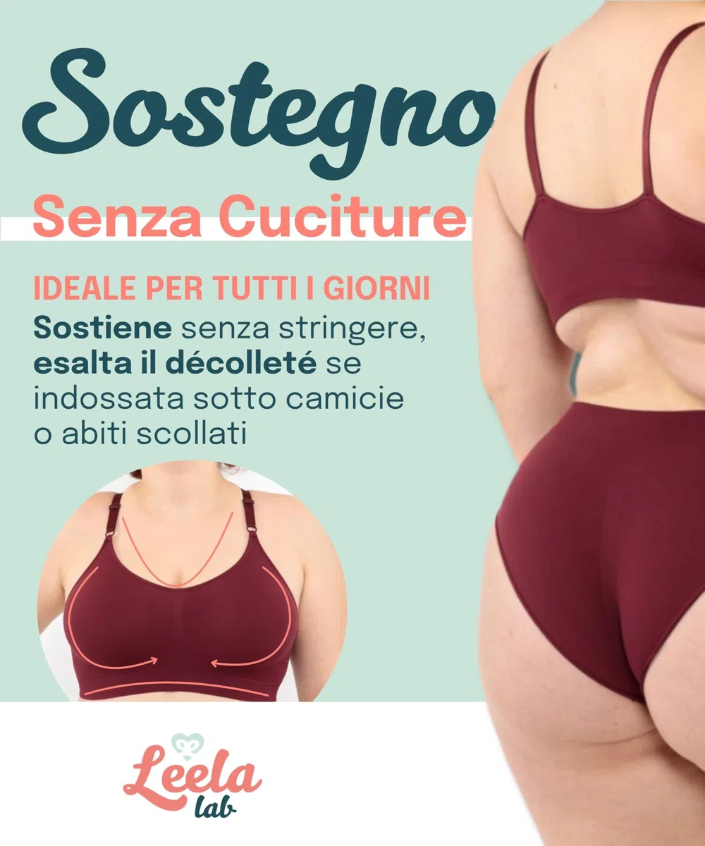 LEELA LAB Reggiseno Senza Ferretto Donna Taglie Forti, Comodo e Versatile con Spalline Regolabili, Realizzato con Tecnologia Seamless Senza Cuciture - Made in Italy