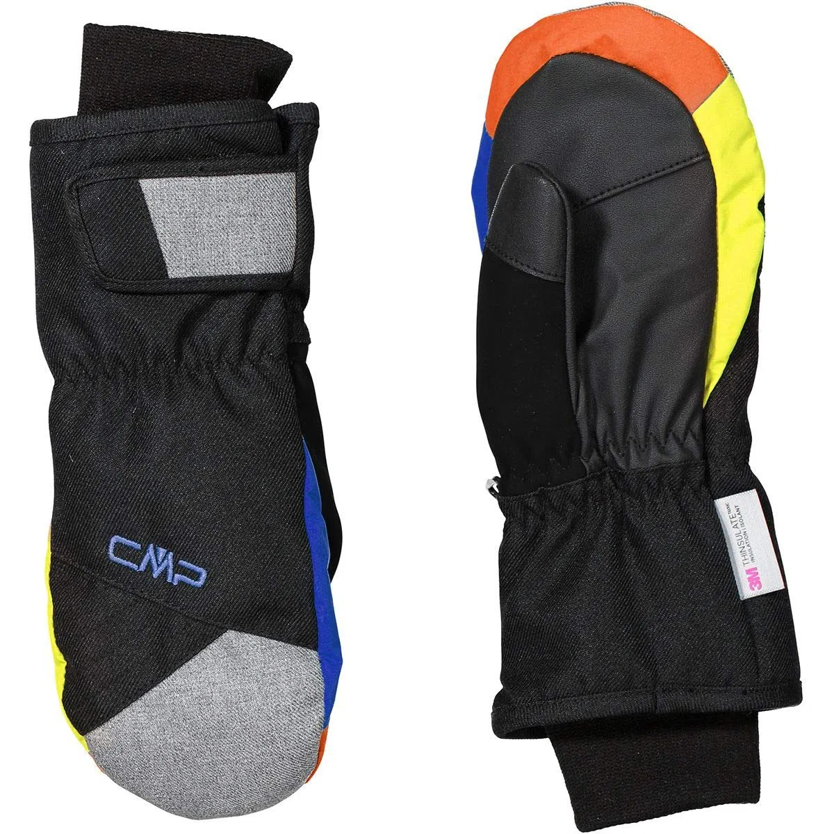 CMP - Muffole da sci in twill per bambini, Nero-Royal-Limeade, 5.5