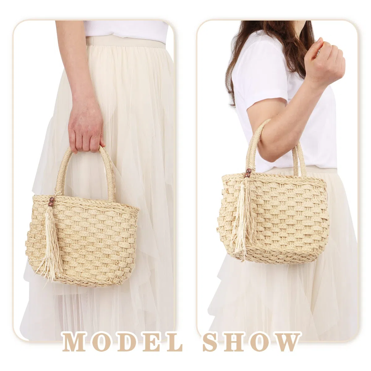 EVEOUT Borsa a Cesto in Paglia Intrecciate Donna con Tracolla Pochette Borsa a mano rafia spiaggia vacanze viaggio Estate