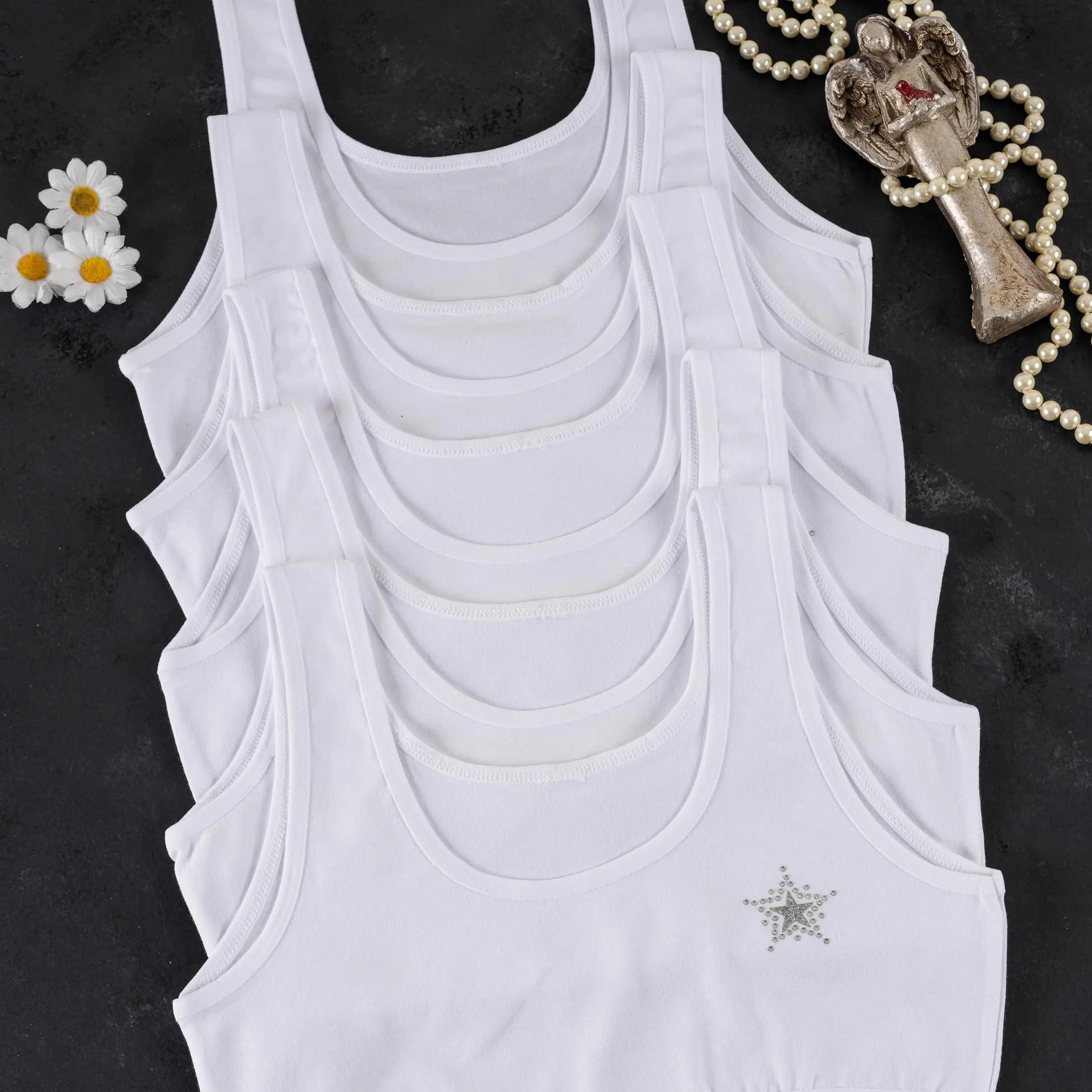 LOREZA ® 5 Reggiseno per Bambina da Allenamento Pietre di Strass Sportivi in Cotone Reggiseni - 10-15 Anni