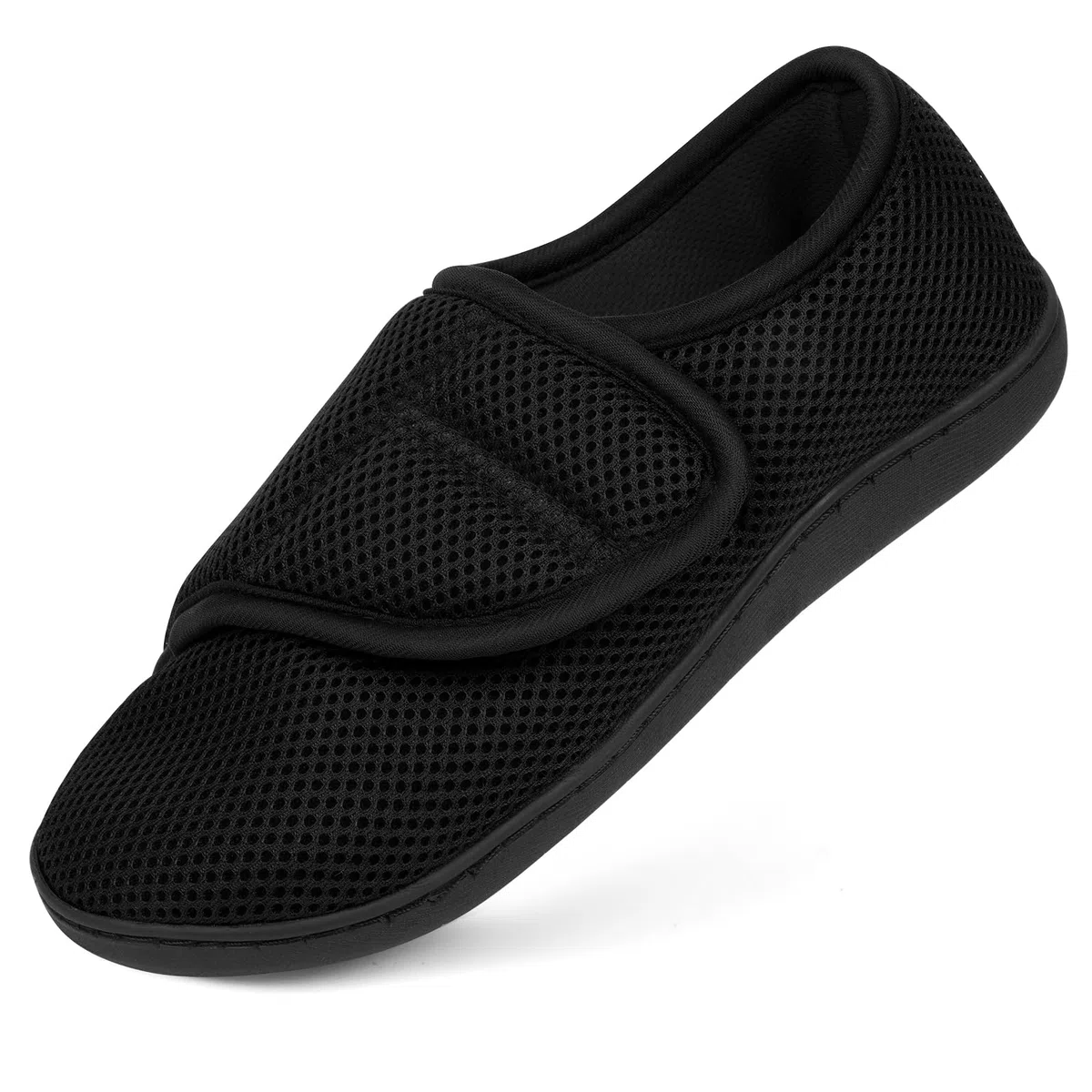 HOTUT Pantofola Uomo Elasticizzata con Strappo, Pantofole Uomo Estive Ciabatte da Anziani, Pantofole Casa con Strappo per Anziani, Diabetici e Piedi Delicati - Nero