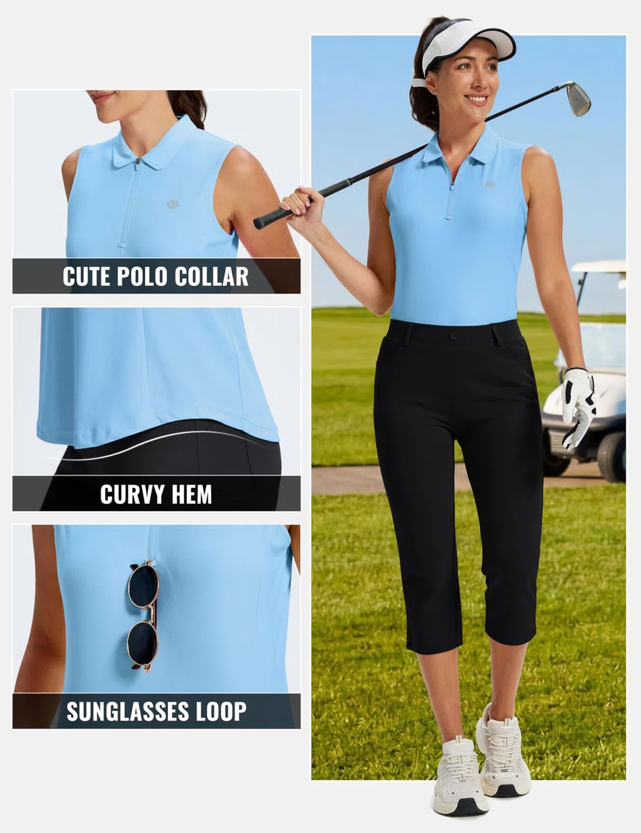 MoFiz Polo Donna Senza Maniche Cerniera 1/4 Golf Poloshirt Eleganti Lavoro Camicia Traspirante Sport Canotte