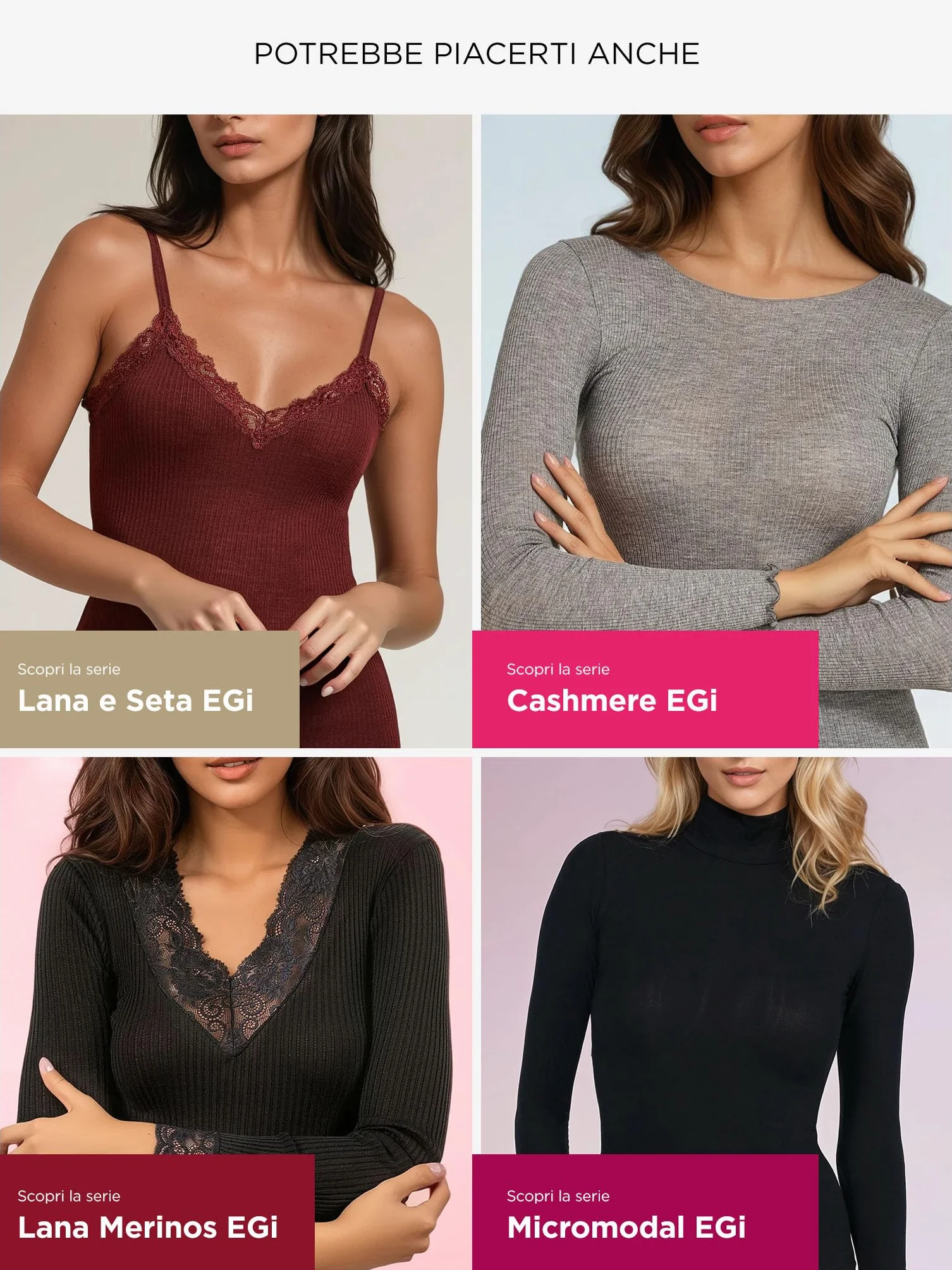 EGI Canotta Donna Spalla Larga Lana Seta Microcostina Elegante Intimo Morbido Made in Italy, Art. 1492