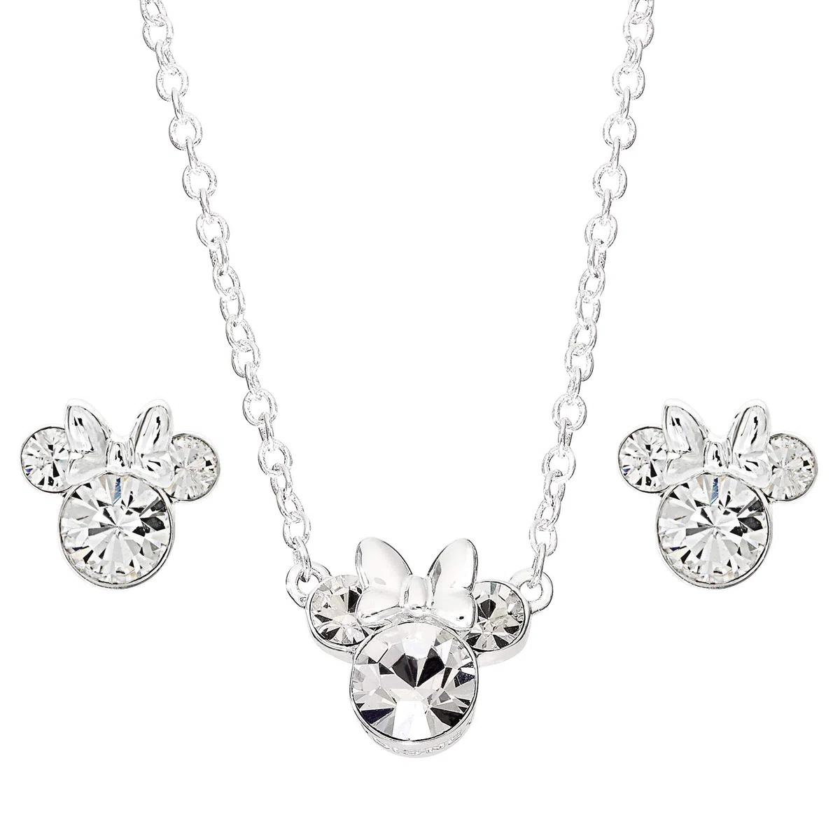 Disney Minnie Mouse Crystal Stud Orecchini e Collana Argento Placcato Gioielli Set (Altri Colori)