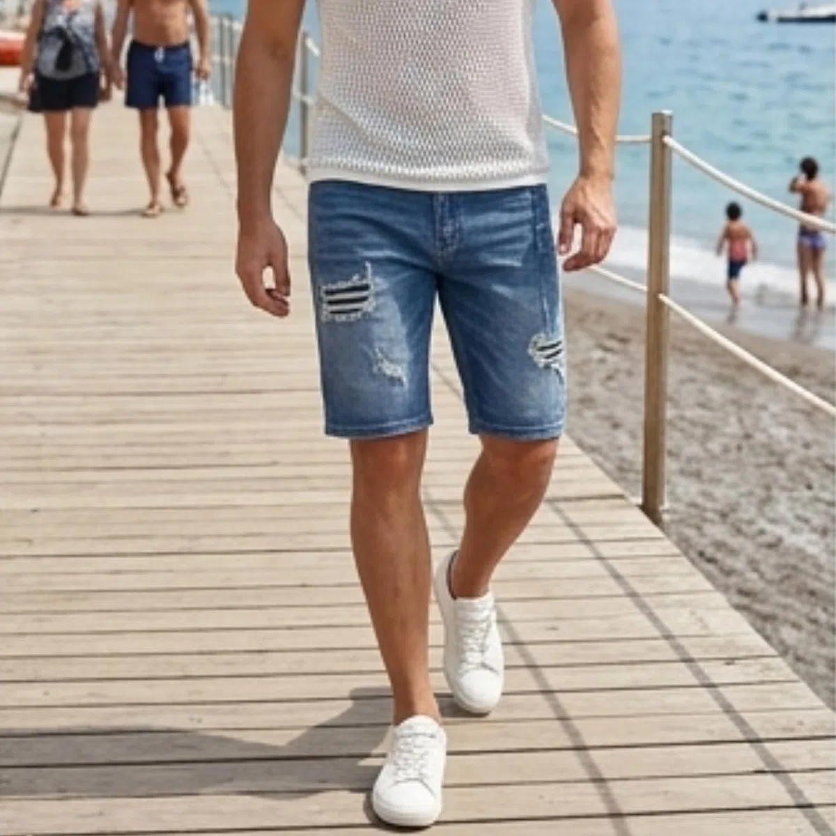 TONY BACKER - Bermuda Jeans Uomo, Pantaloncini Uomo Estivi con Strappi, Stile Casual, Urban, Shorts Denim, Jeans Corti Uomo Blu Art. HJ31
