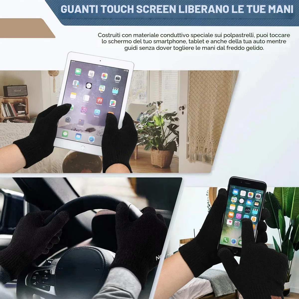 Invernali Cappello Sciarpa e Guanti Touch Screen, Berretto in Maglia Scaldacollo e Guanti con Fodera in Pile per Uomo Donna