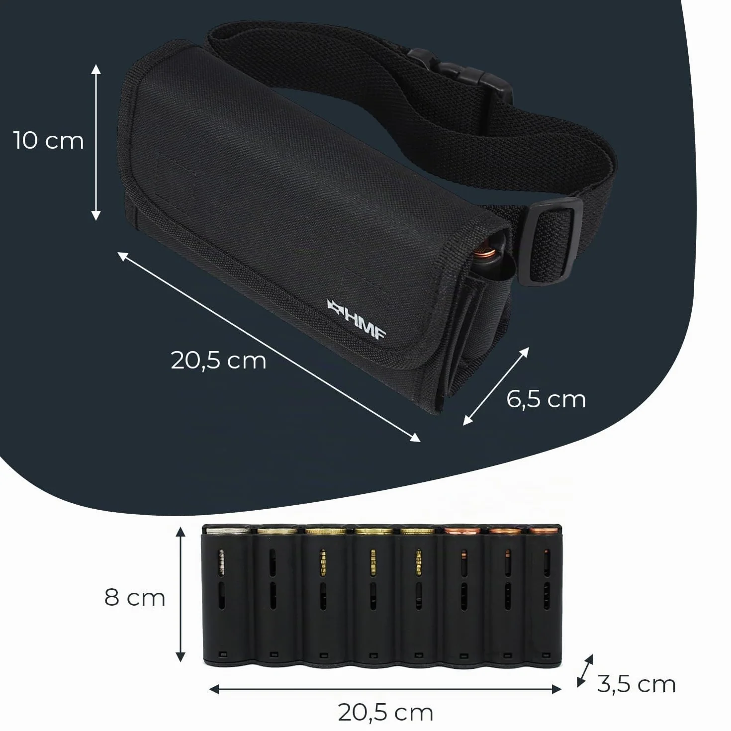 HMF Portafoglio da cameriere con cintura regolabile, borsa da cameriere con cambiamonete in euro | 20,5 x 10 x 6,5 cm | Nero