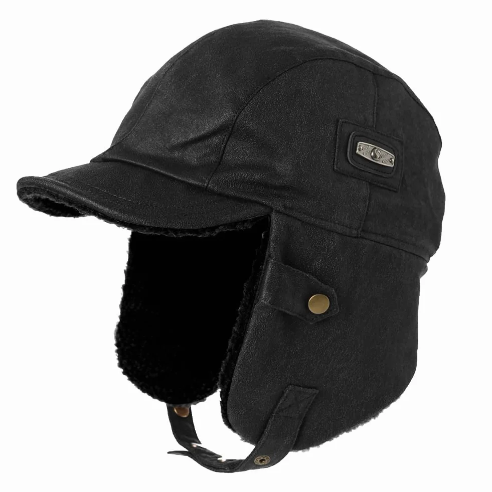 TOP-EX Oversize Impermeabile XXL XXXL Uomo Pilota Earflap Aviator Inverno Faux Leather Hat Caccia Trapper Outdoor