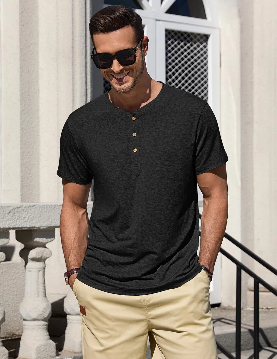 TARAINYA Henley T-Shirt Uomo Cotone Maniche Corte Maglietta Casual Comfortevole con Bottone Quotidiano/Ufficio/Spiaggia M-4XL