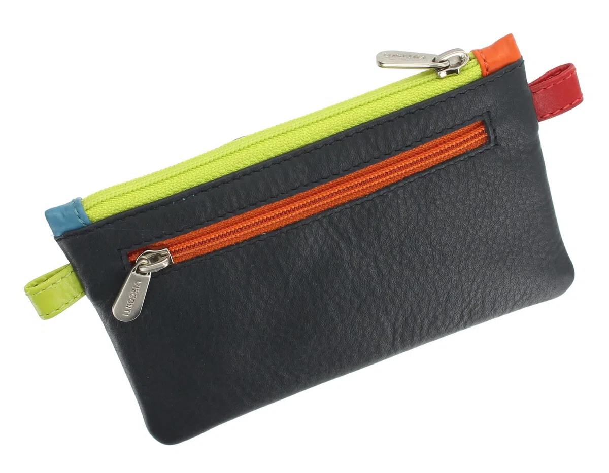 Portamonete Visconti con chiusura a zip e porta chiavi. Collezione CORA CP2 Blu marino