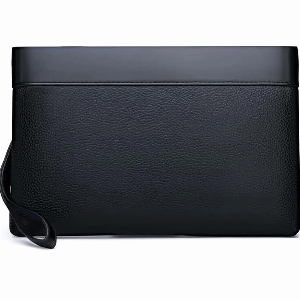 Eshow Pochette Uomo, Borsello Uomo a Mano in Pelle Sintetica, Borsa da Polso Borsetta Chiusura a Zip para Lavoro Ufficio Viaggio Conferenza Nero