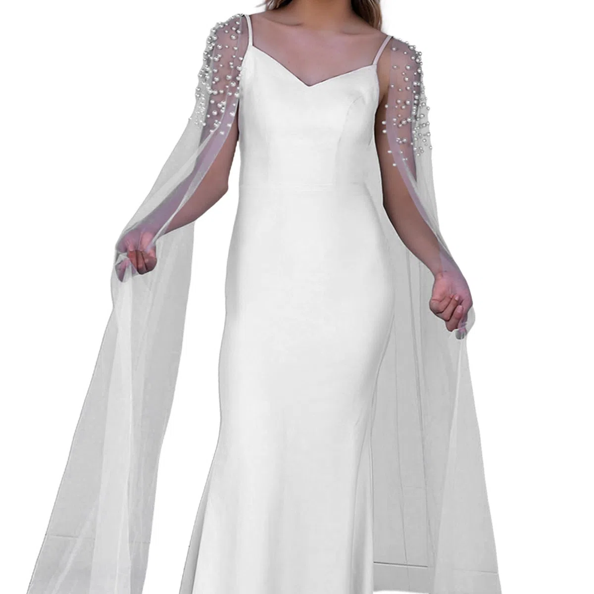 velo da spalla, eleganti maniche per braccio da donna perle artificiali abito velo a spalla maniche lunghe maniche da sposa maniche per sposa - bianco