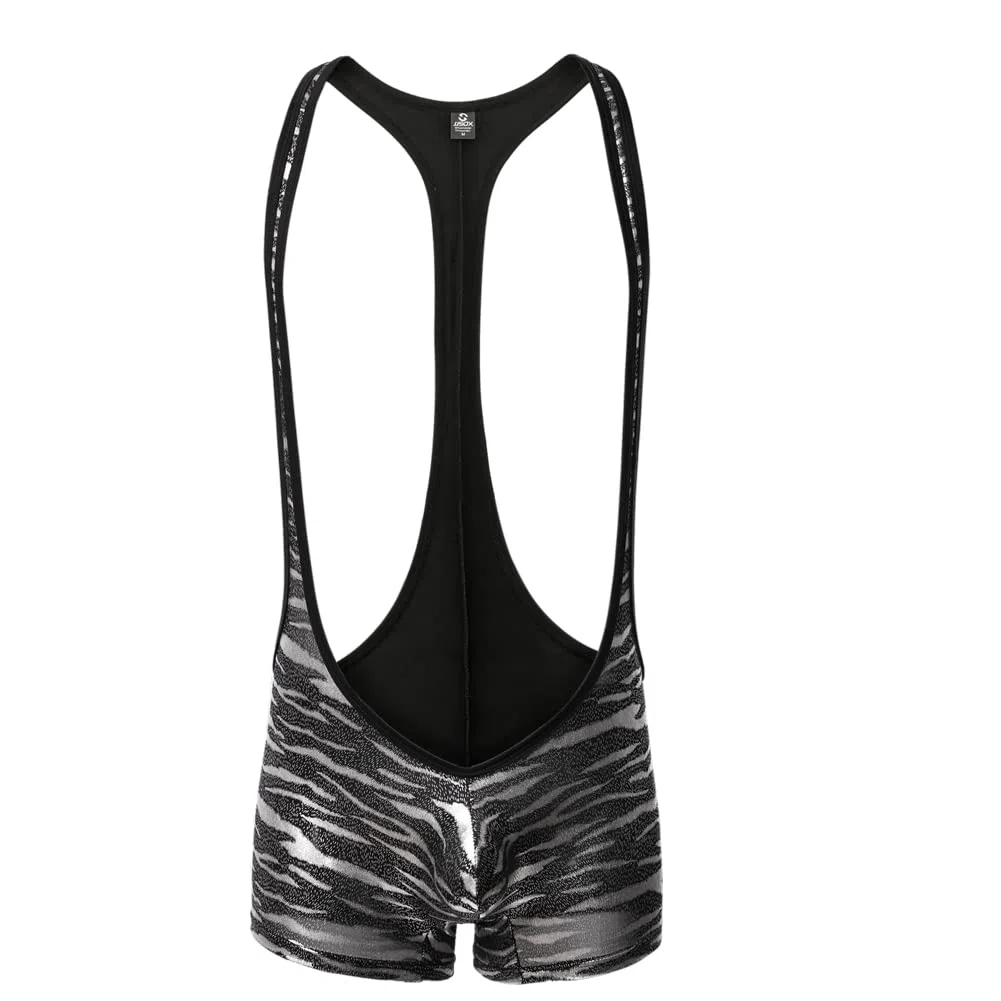 Uomo Bodysuit Wrestling Singlets Leopard Gym Underwear