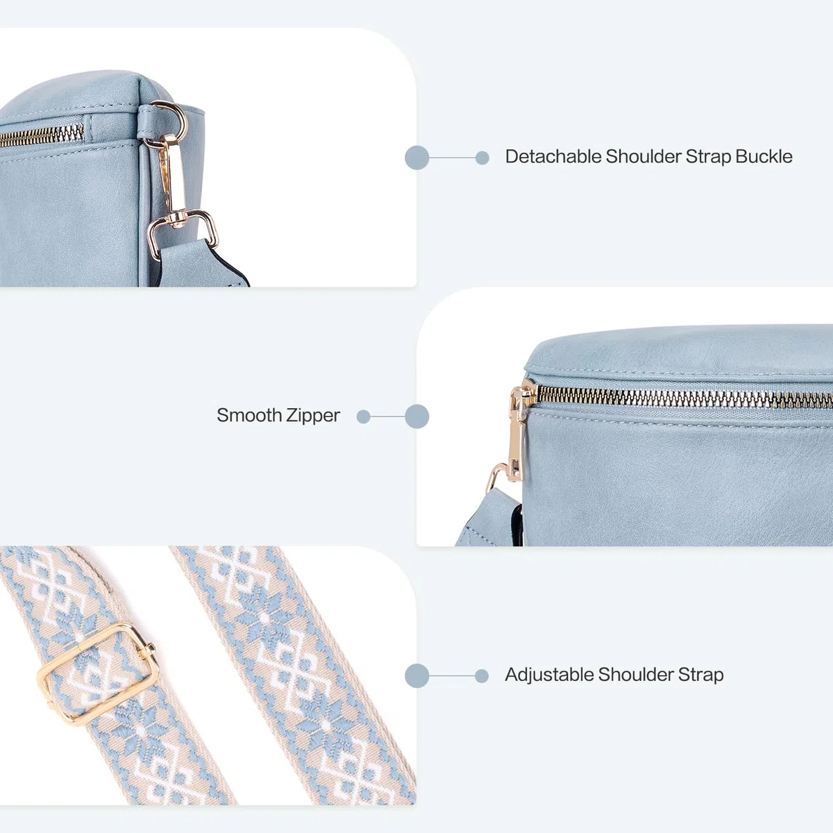 Roulens Borsa a Tracolla da Donna Alla Moda Marsupio in Pelle PU Morbida di Grande Capacità con Tracolla Larga Regolabile e Rimovibile