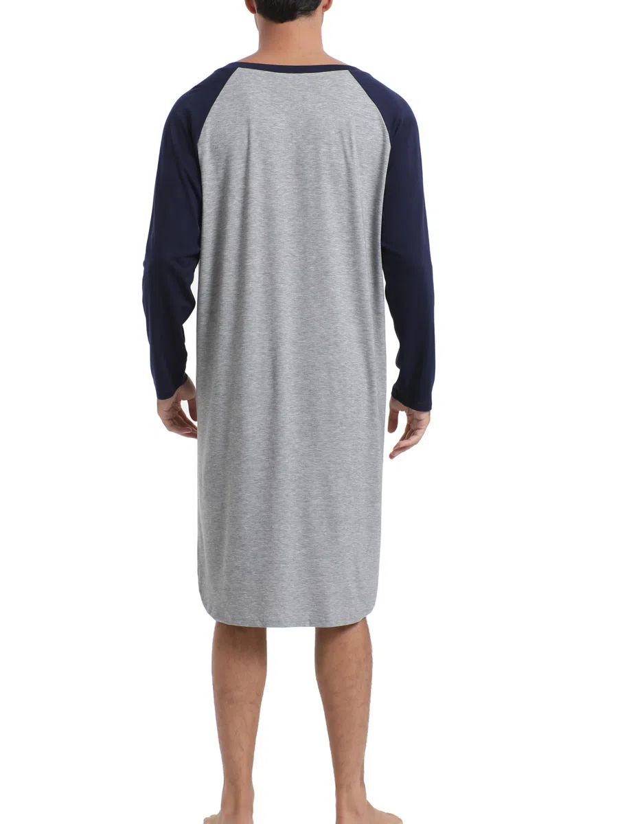 Enjoyoself Maglie Pigiama da Uomo in Cotone Maniche Lunghe Camicie da Notte per Primavera Autunno