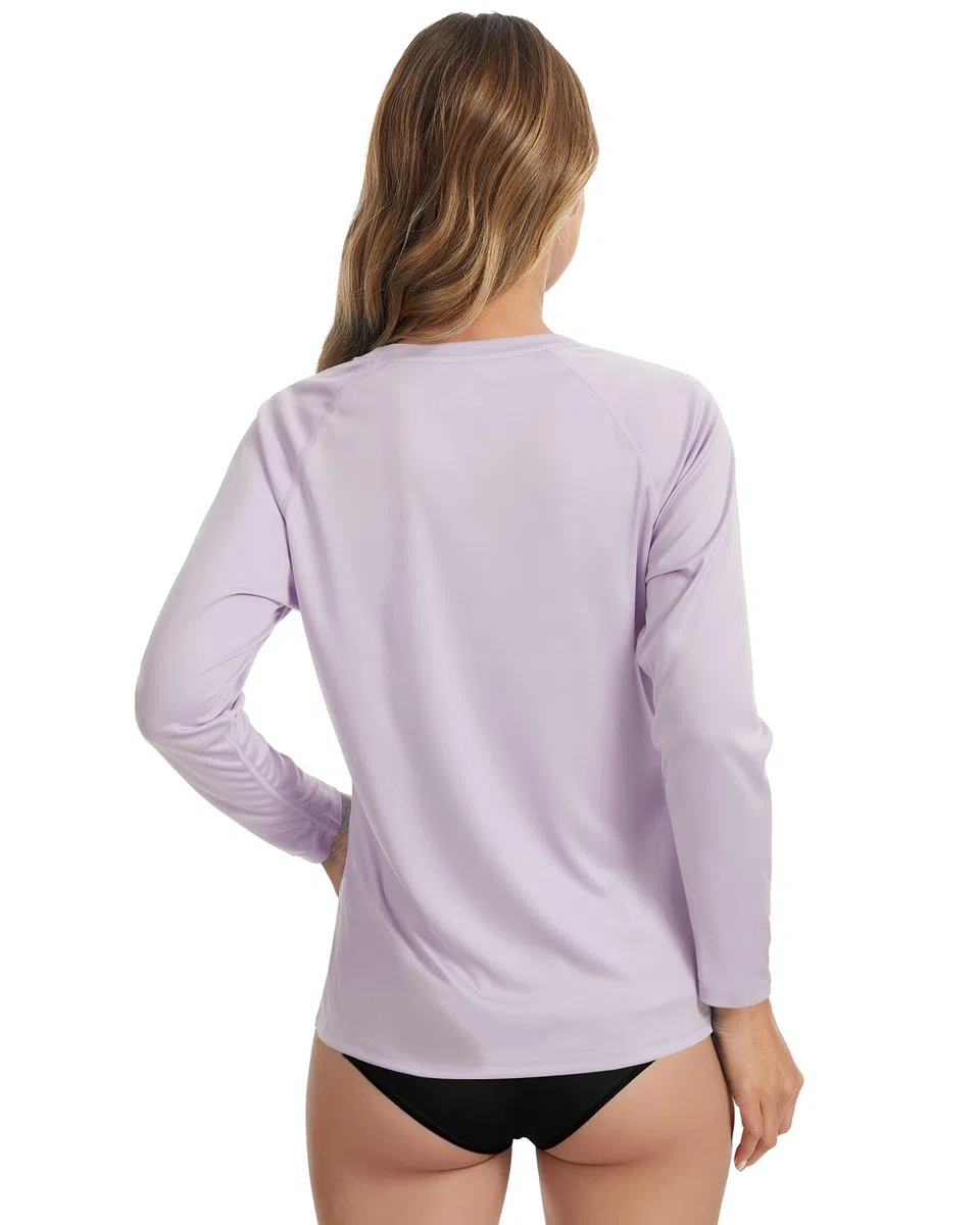MEETYOO Maglietta a Maniche Lunghe UPF 50+, da Donna e Rash Guard, Traspirante, Delicata sulla Pelle, Asciugatura Rapida, con Cuciture rinforzate, Ideale per Surf, Canottaggio e Fitness