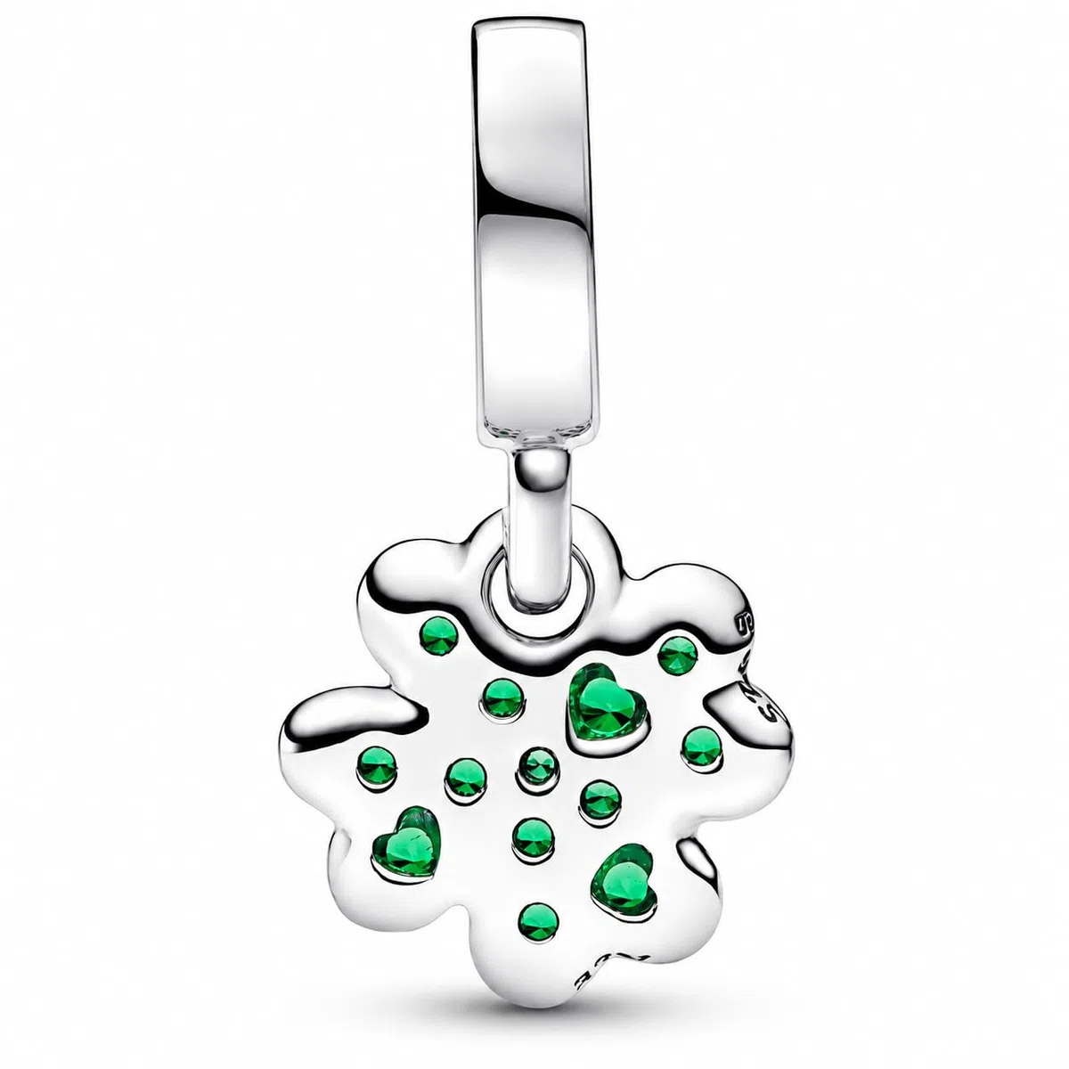 Bracciale Morbido Clip e Charm Bead Quadrifoglio Verde con Zirconi Compatibile con Tutte le Marche Originale Pendente in Argento