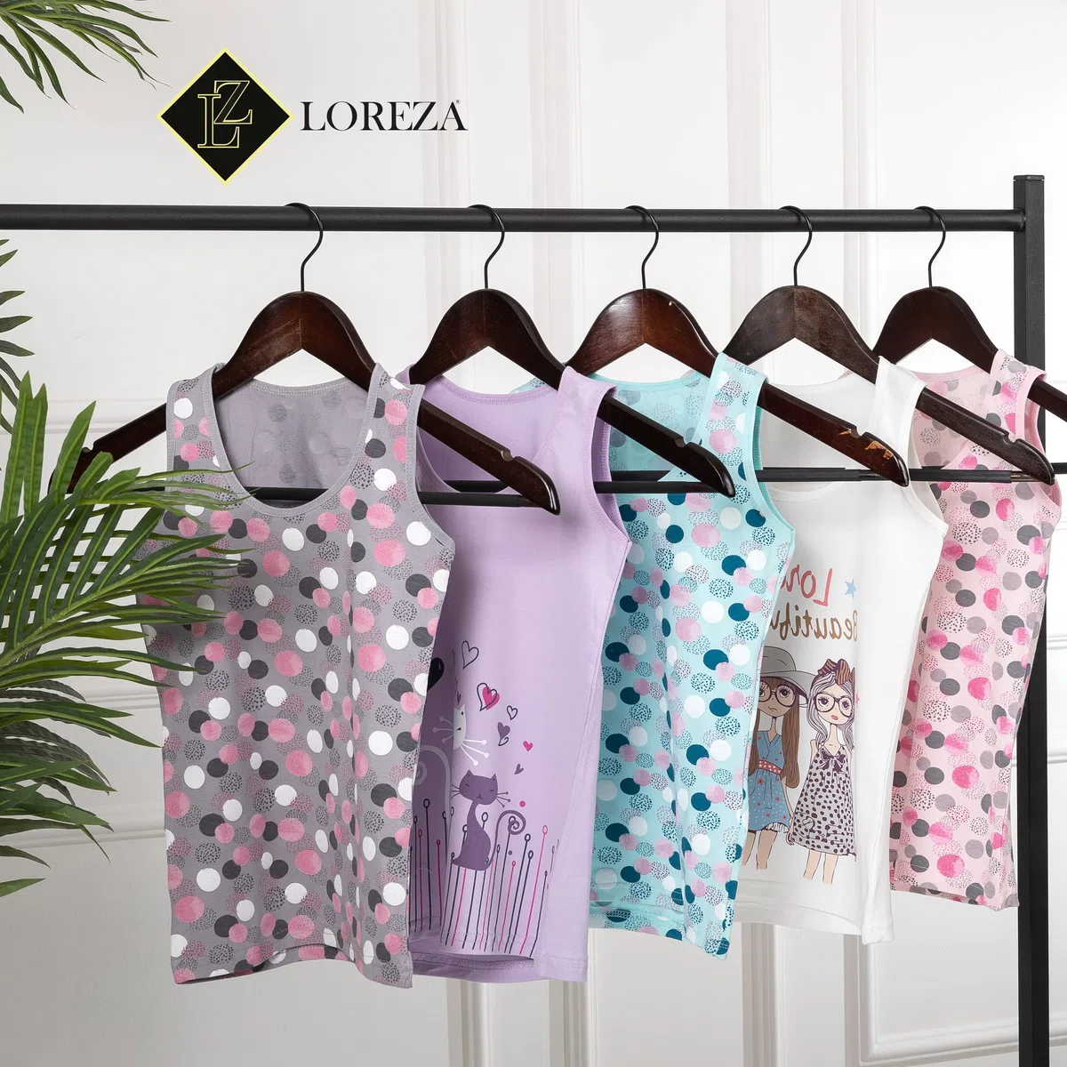 LOREZA ® 5 Cannottiera da Bambina in Cotone Canotta Intima Vari Disegni Intimo 2-15 Anni