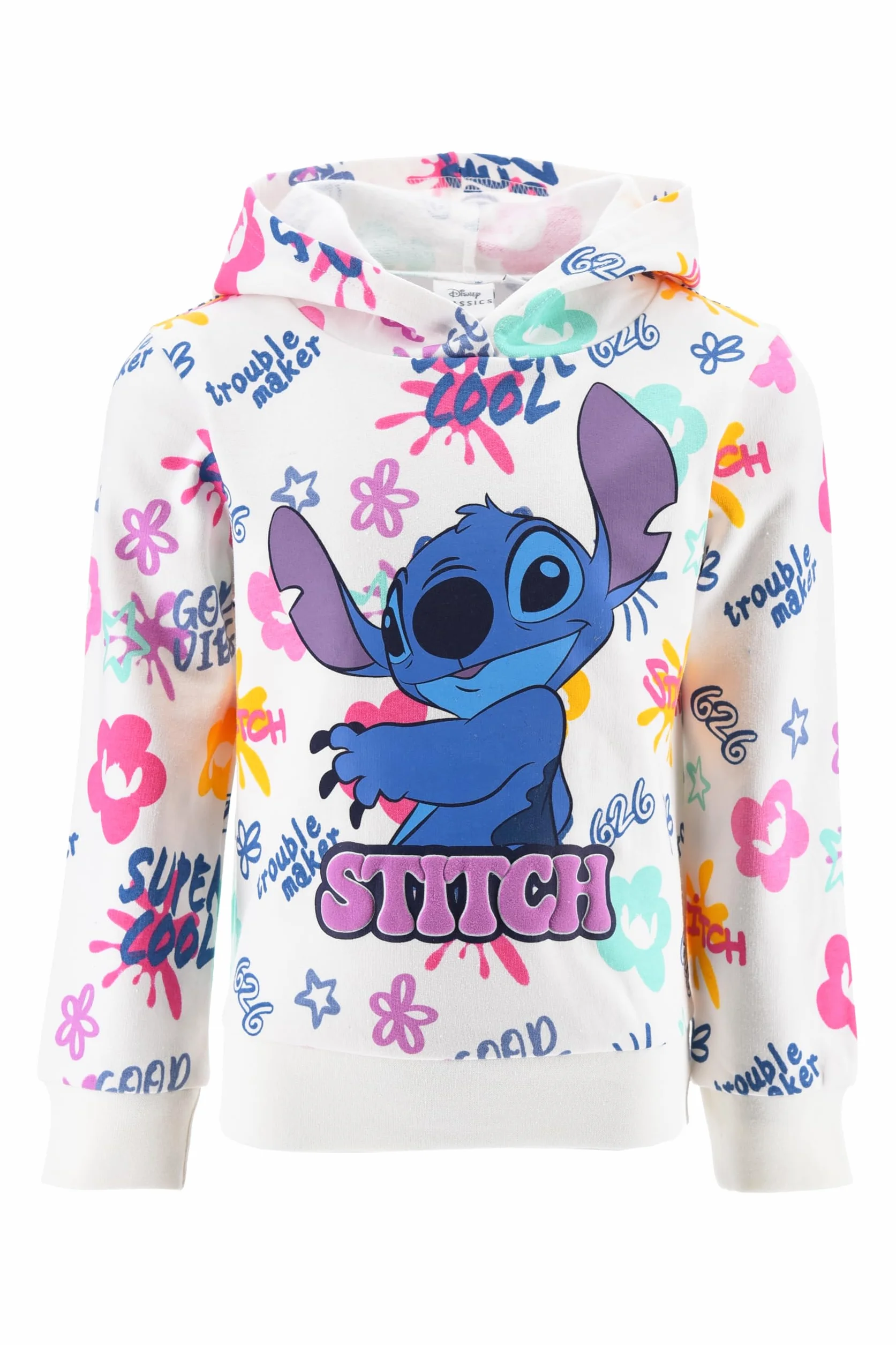 Disney Stitch Felpa per Ragazze, Maglione Motivo Stitch, Jersey Pullover con Cappuccio in Tessuto Morbido per Bambina, Taglie 3 a 8 Anni