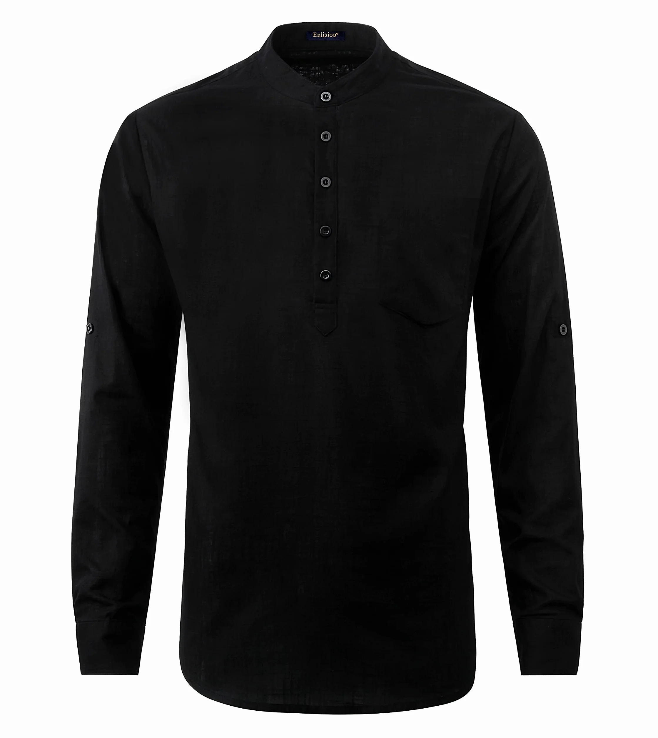 Enlision Uomo Camicia in Lino di Cotone Manica Lunga Henley Shirt con Bottoni Casual Hawaii in Tinta Unita Maglietta T-Shirt da Uomo per Interni Spiaggia Hippie