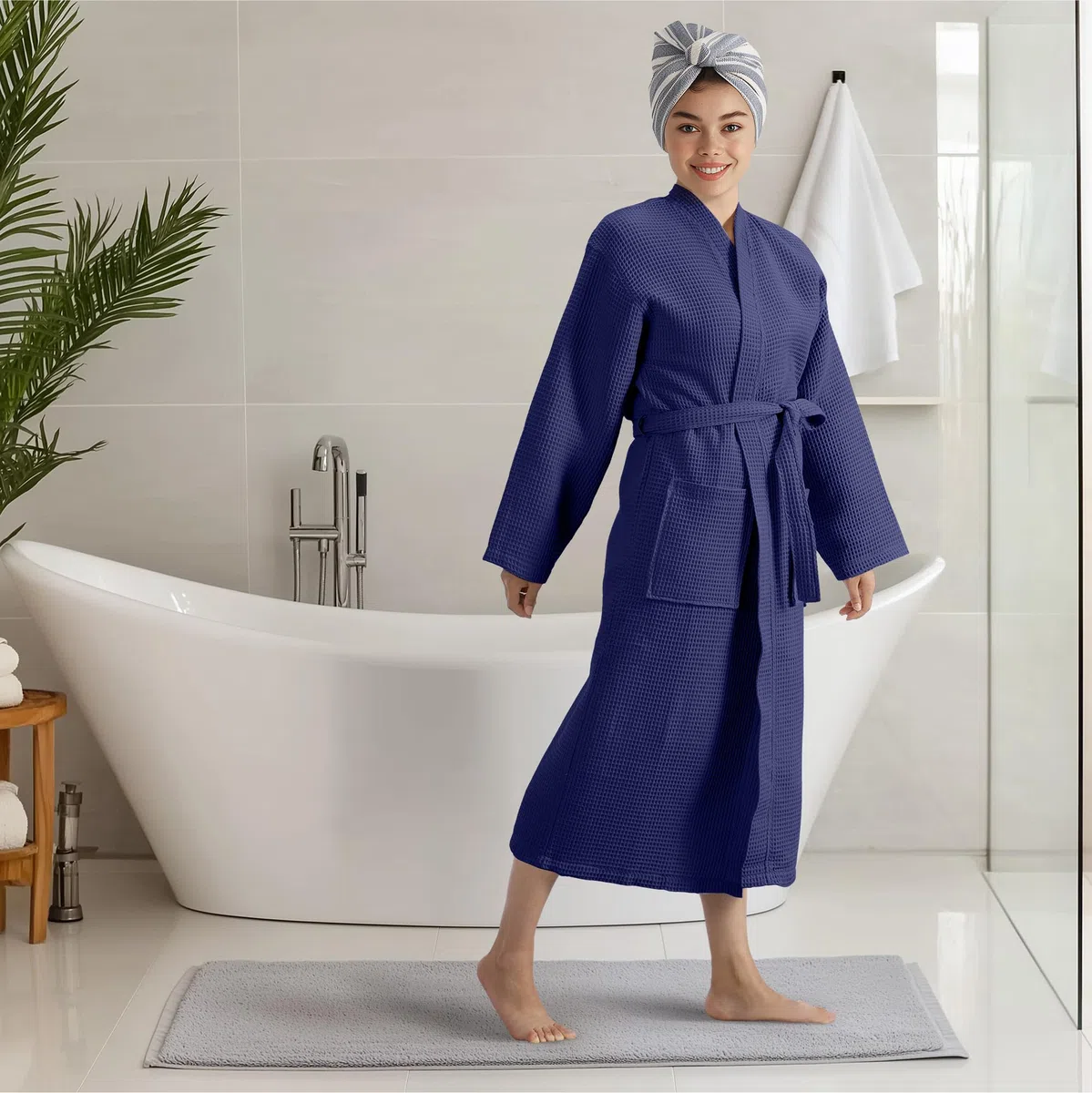 HOMELEVEL Accappatoio Uomo e Donna - Accappatoio Unisex a Nido D'Ape - Morbido in 100% Cotone - Leggero e Salvaspazio da Casa e da Viaggio - Taglie S-6XL