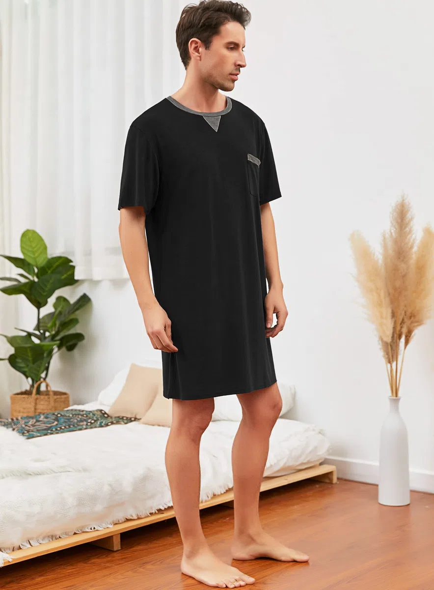 Maglie Pigiama Uomo Maniche Corte Abbigliamento da Notte Cotone Camicie Lunghe per Dormire