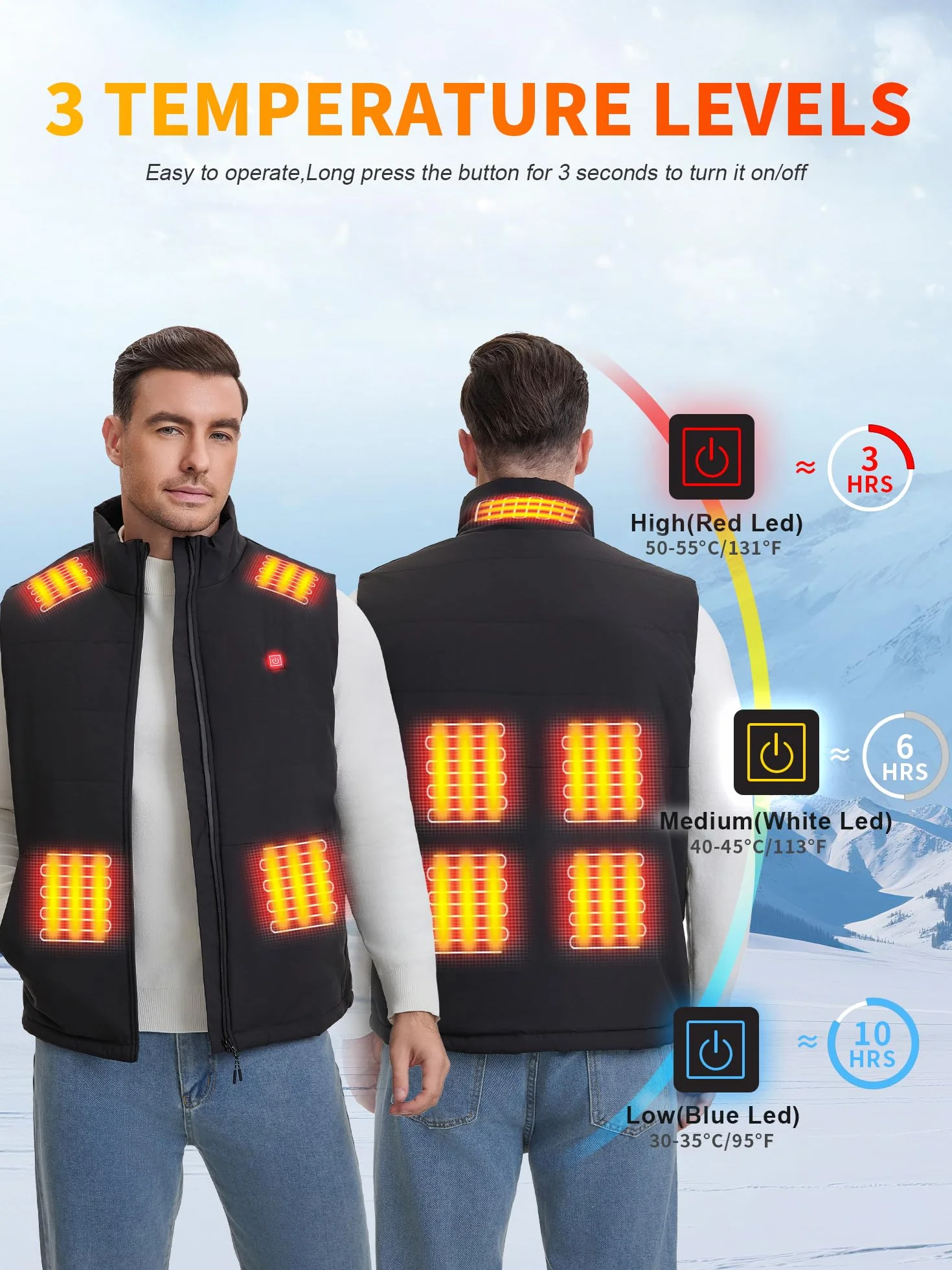 Gilet Riscaldato per Uomo e Donna con Power Bank, Gilet Riscaldato con 3 Livelli di Temperatura, Giacca Riscaldata in Pile Elettrico Senza Maniche, 806