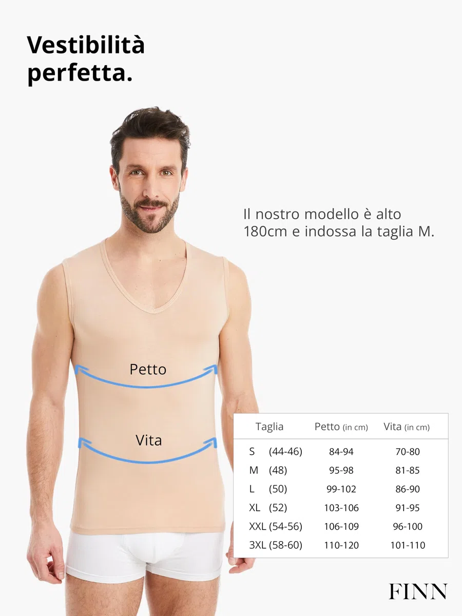 FINN Maglietta Intima Business Uomo Senza Maniche con Scollo a V - Maglia Sottogiacca in Originale Tessuto Lenzing® Modal - La Canottiera Perfetta sotto Camicia e Abito