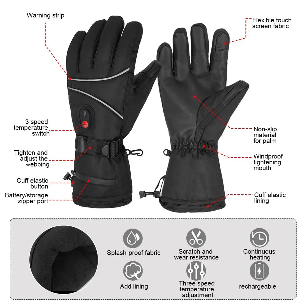 Guanti riscaldati per uomo e donna, 7,4 V, 3200 mAh, ricaricabili, guanti termici invernali, 3 livelli di controllo della temperatura, per moto, sci, corsa, ciclismo, escursionismo, pesca, sci