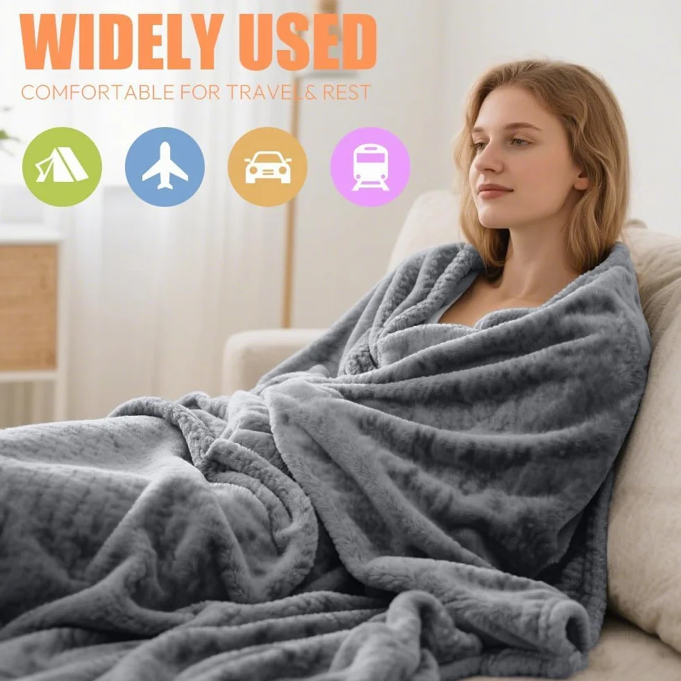 Coperta da viaggio ultraleggera calda – Gadget aereo 2 in 1 cuscino coperta (155 x 130 cm) – coperta da viaggio ultraleggera per aereo, campeggio, gadget auto, ufficio e casa