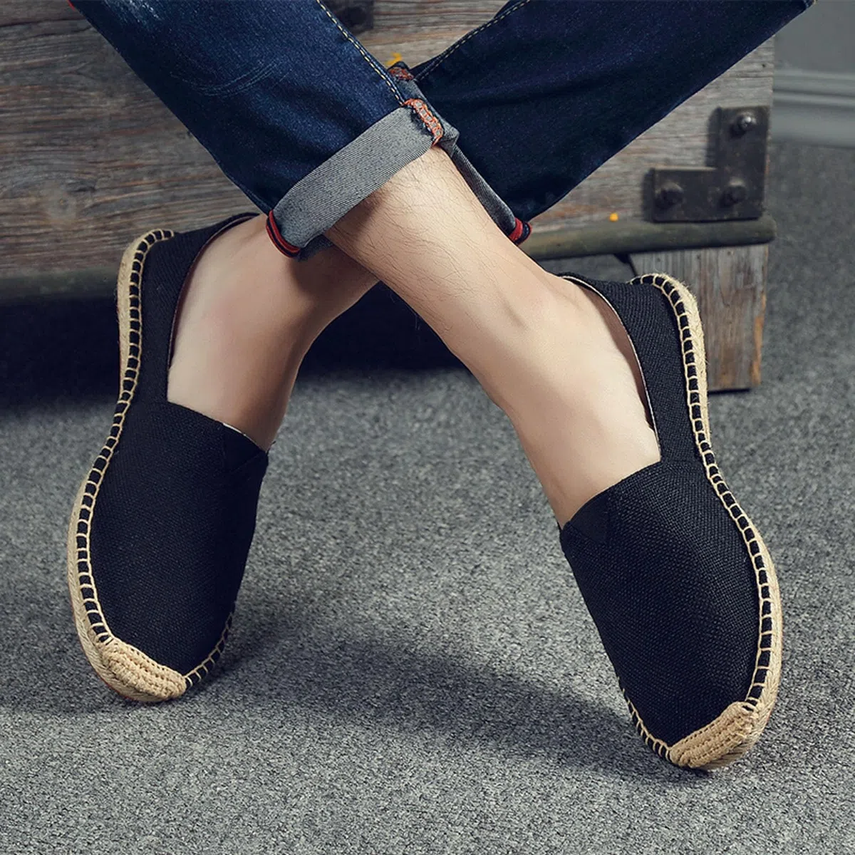 Generico Espadrillas Uomo Nero Misura 39 in Canvas Basse Espadrilles Mens Traspiranti Tinta Unita Suola Antiscivolo Scarpe Uomo Estive Classiche Slip On