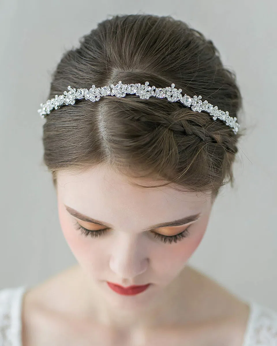 SWEETV Cristallo Nozze Cerchietti Argento Nuziale Fasce per Capelli Strass Copricapo Tiara Le signore Accessori Capelli per Le spose