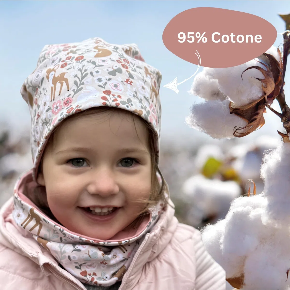 HECKBO Set Berretto & Scaldacollo 360° Riflettente per Bambini – 95% Cotone – Materiale elastico morbido e facile da curare – Beanie Primavera Autunno Inverno (48–54 cm)