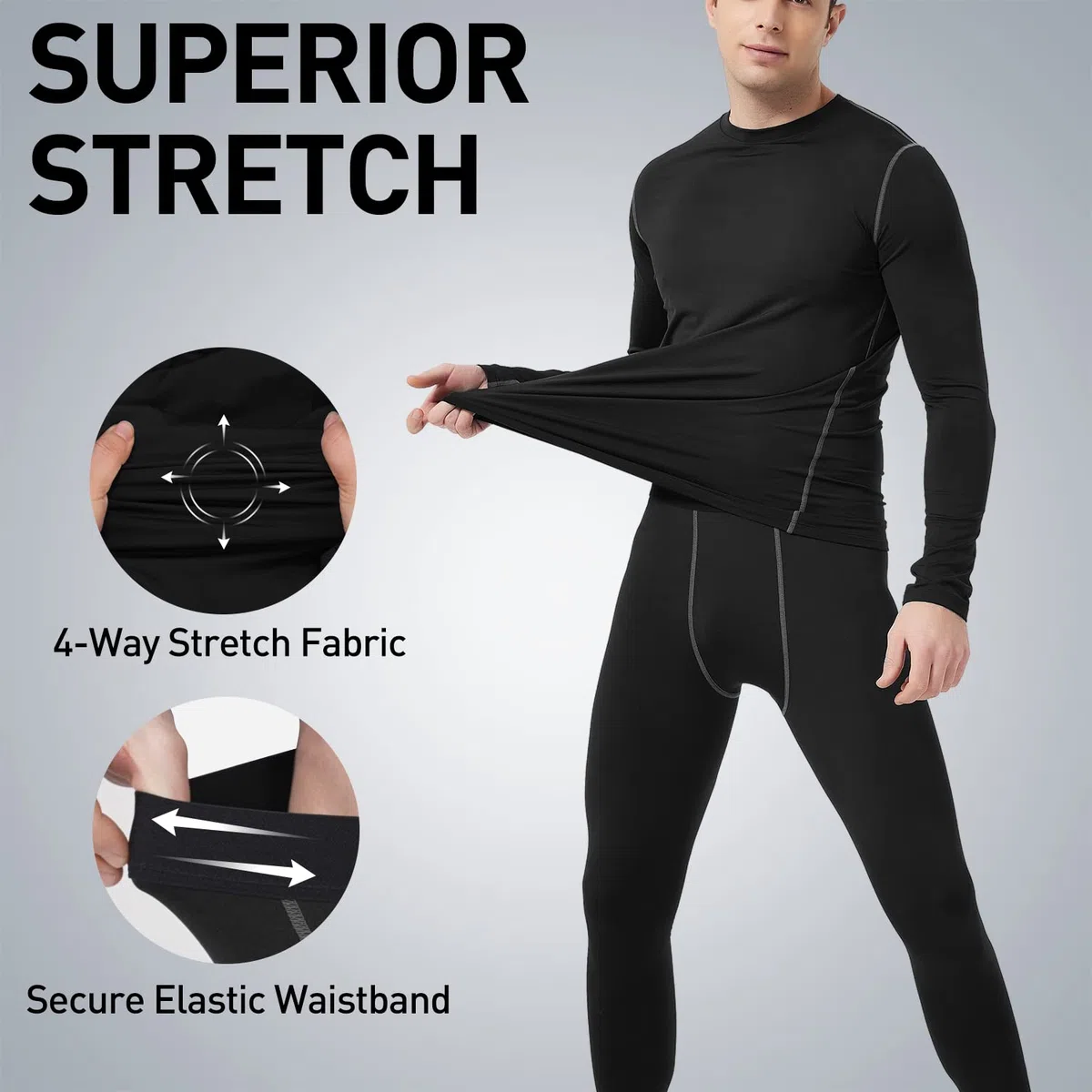 Arcweg Set Intima Termica Uomo Fodera in Pile Traspirante Calzamaglia Abigliamento Biancheria Intima Termica Elastica Maglia Calda Manica Lunga Tuta Inverno Pantalone Calcio Sci Running