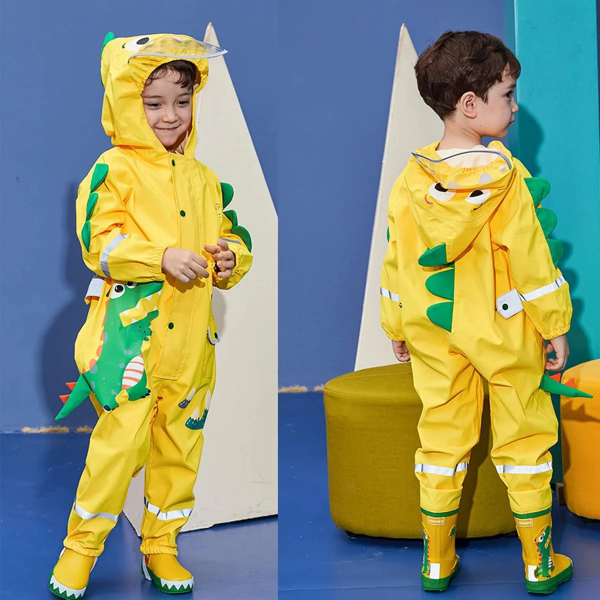 Impermeabile Bambini, Tuta Pioggia Bambina Antipioggia con Cappuccio Impermeabili per Bambini Ragazzi Ragazze Giacche da Pioggia Bambino Poncho Antipioggia Simpatico