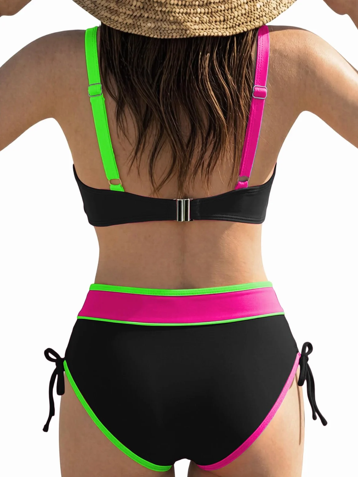 JFAN Costume da Bagno Donna Due Pezzi Push Up Imbottito Reggiseno Sexy Bikini Blocchi di Colore Abiti da Spiaggia Brasiliana Costumi da Bagno Estivi Vita Alta Beachwear