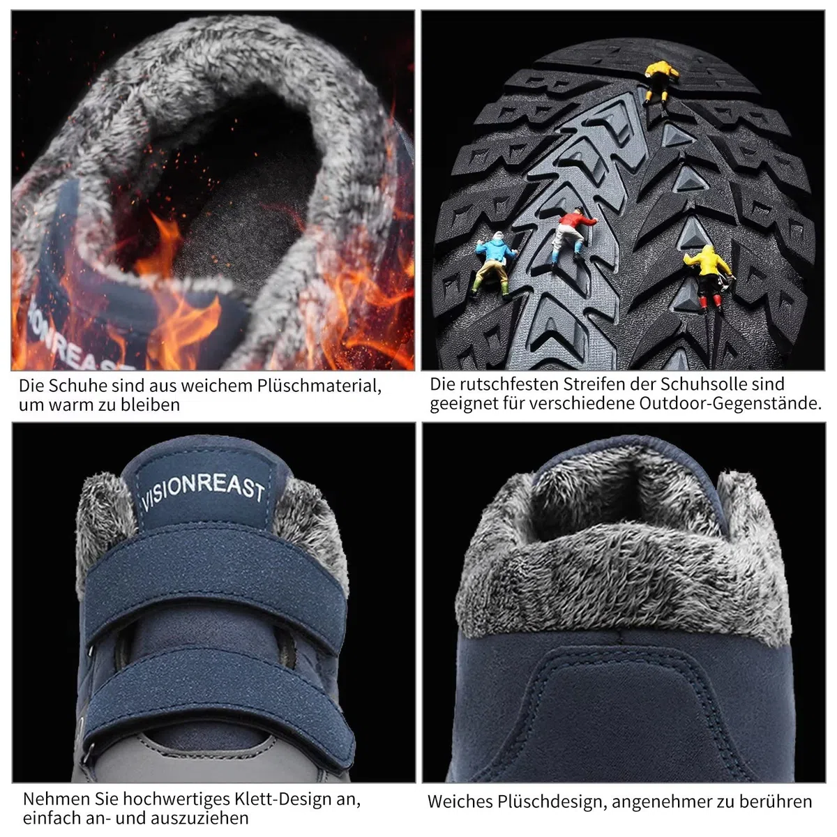 visionreast Scarpe Invernali Stivaletti da Neve Uomo Donna Caldo Cotone Pelliccia Outdoor Sneakers Allineato per Velcro
